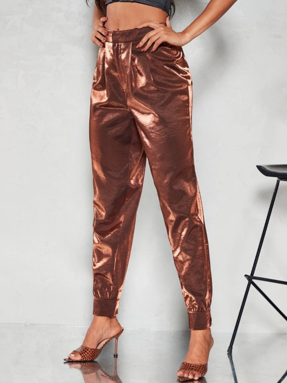 *SHEIN BAE High Rise Metallic Pants.